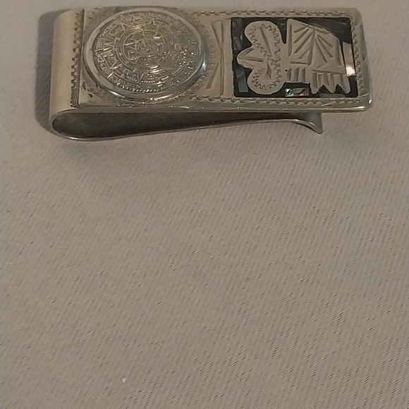 Mexico Alpaca silver Abalone inlay mosaic Aztec money clip - Picture 3 of 5